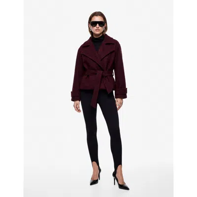 Koton Notched Collar Long Sleeve Tweed Jacket With Belted In Burgundy