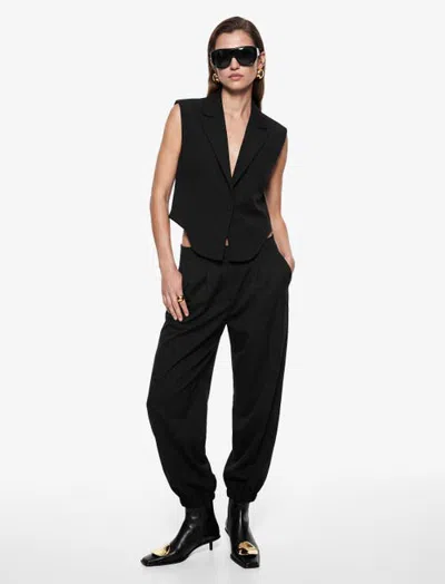 Koton Notched Lapel Curved Hem Vest In Black