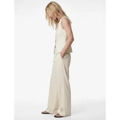 Koton Pinstripe Wide Leg Trousers With Belt In White