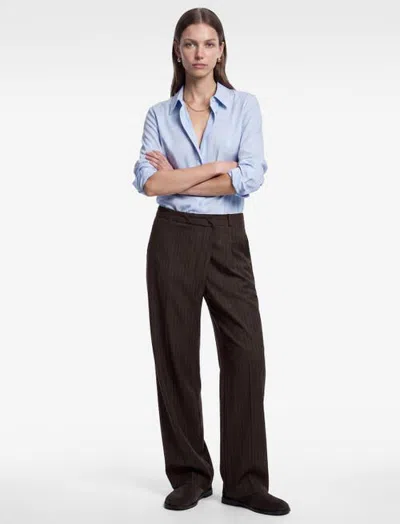 Koton Pinstriped Wide Leg Asymmetric Tailored Baggy Pants With Pleats In Brown