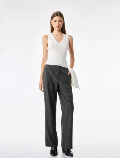 Koton Pinstriped Wide Leg Trousers With Pockets In Gray