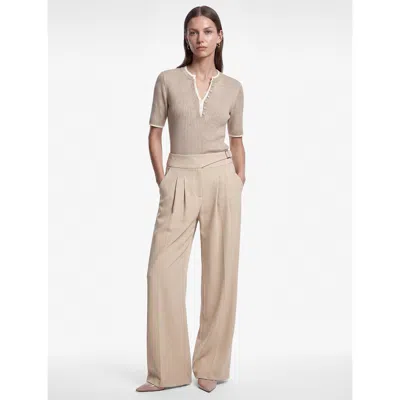 Koton Pleated Wide Leg Belted Trousers In Neutral