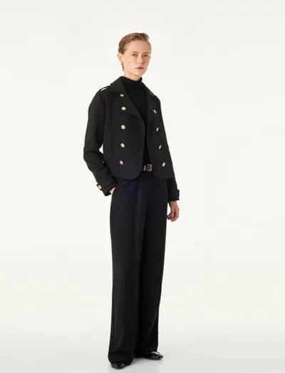 Koton Pointed Collar Long Sleeve Gabardine Napoleon Jacket In Black