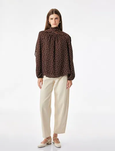Koton Polka Dot Chiffon Blouse In Brown