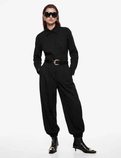Koton Regular Fit Cotton Blend Point Collar Long-sleeve Poplin Shirt In Black