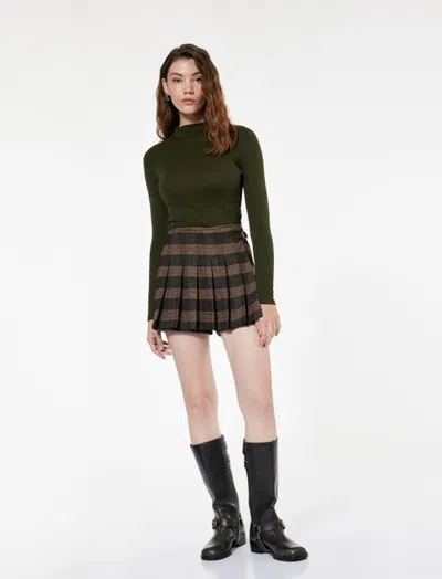 Koton Regular Fit Long Sleeve Ribbed Mock Neck Top In Khaki