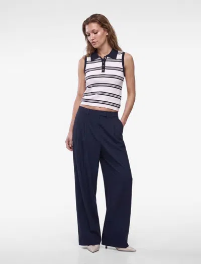 Koton Regular Fit Sleeveless Striped Polo Knit Top In Navy Stripe