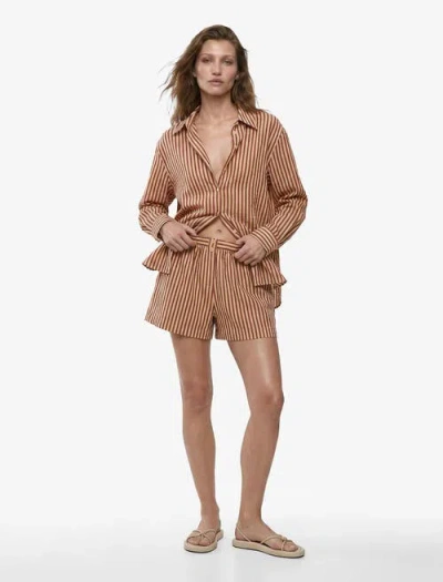 Koton Regular Fit Striped Mini Shorts In Brown