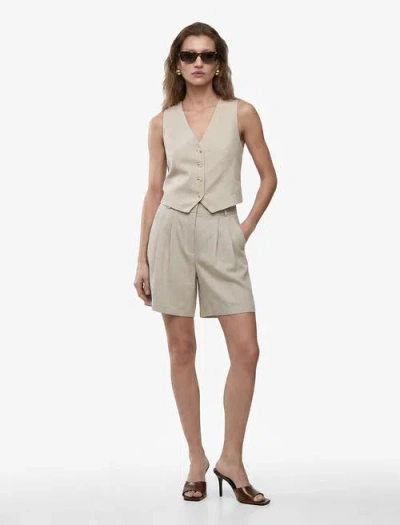 Koton Relax Fit Pleated Linen Bermuda Shorts In Neutral