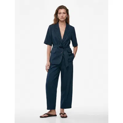 Koton Relaxed Fit Short Sleeve Belted Blazer In Blue