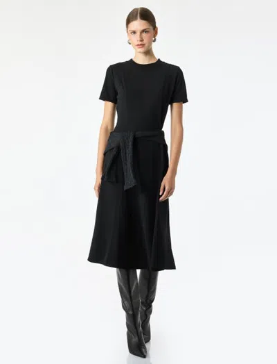 Koton Short Sleeve Crew Neck Flare Dress In Black