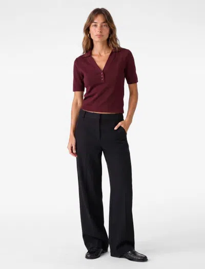Koton Short Sleeve Polo Knit Top With Buttoned Placket In Bordeux