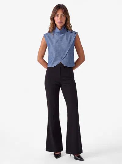 Koton Sleeveless Funnel Neck Asymmetric Wrap Top In Blue