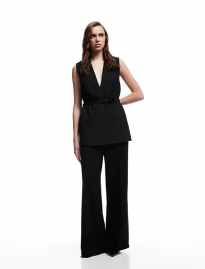 Koton Sleeveless Notched Lapel Vest With Belt In Black