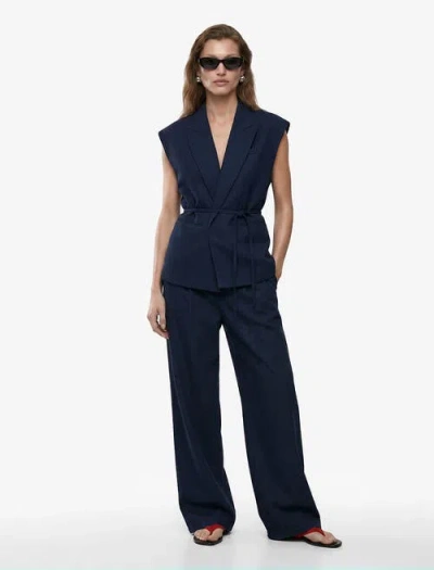 Koton Sleeveless Striped Blazer Vests With Belted In Blue