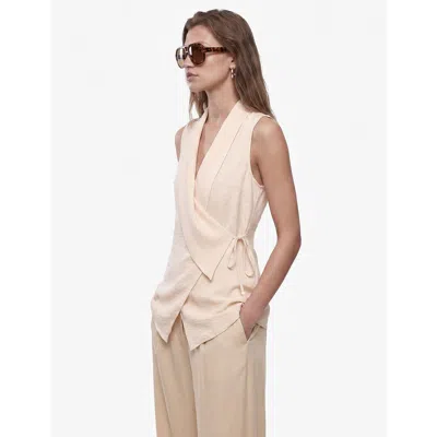 Koton Sleeveless V-neck Wrap Long Vest In Neutral