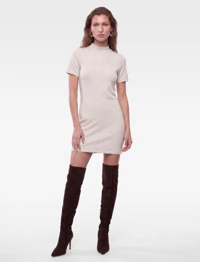 Koton Slim Funnel Neck Short Sleeve Mini Dress In Beige
