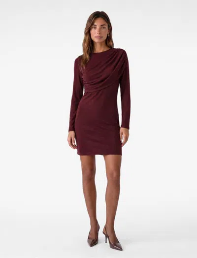 Koton Slim Long Sleeve Crew Neck Layered Bodycon Mini Dress In Bordeux