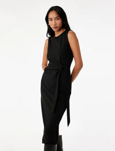 Koton Slim Sleeveless Crew Neck Midi Dress With Tie Detail In Black