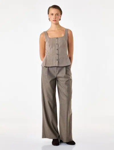 Koton Square Neck Sleeveless Peplum Top With Front Button Closure In Gray