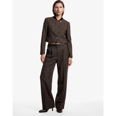 Koton Straight Plaid Tailored Trousers With Belt In Brown