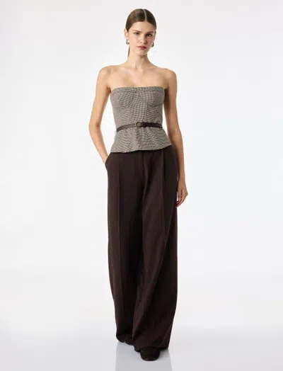 Koton Strapless Houndstooth Peplum Corset Top With Belt In Gray