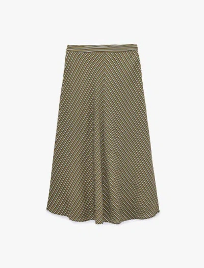 Koton Striped A-line Midi Skirt In Brown