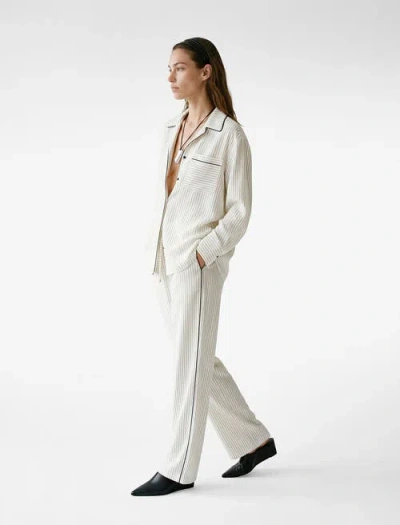 Koton Striped Wide Leg Trousers With Drawstring In White