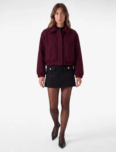 Koton Tweed Bomber Jacket In Burgundy