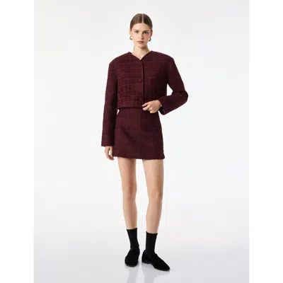 Koton Tweed Plaid A-line Mini Skirt In Burgundy