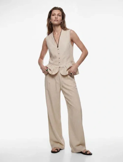 Koton V-neck Sleeveless Linen Peplum Vest In Neutral