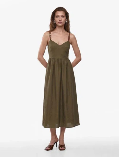 Koton V-neck Sleeveless Maxi Dress With Adjustable Straps In Green