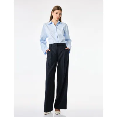 Koton Wide Leg Pinstripe Tailored Trousers With Pockets In Navy Stripe