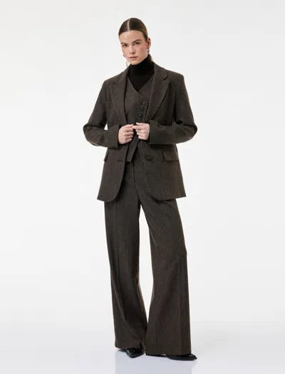 Koton Wool Blend Flannel Notched Collar Blazer In Brown Design