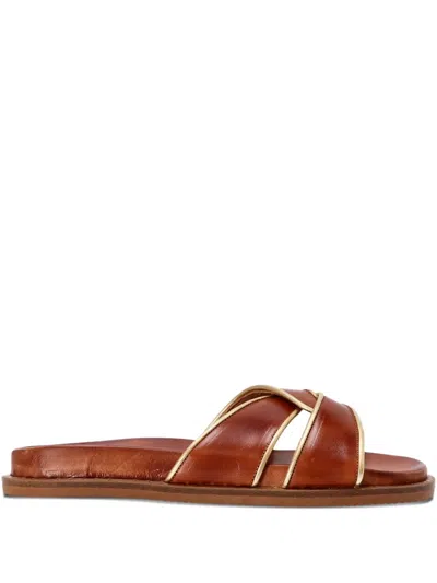 Kotris Sandals Leather Cross-strap Sandals In Brown