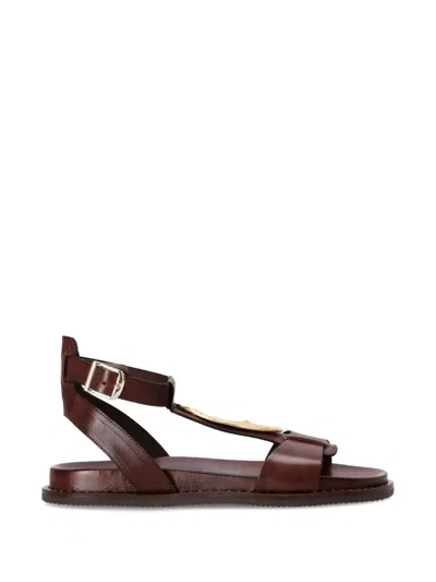 Kotris Sandals T-strap Leather Sandals In Brown