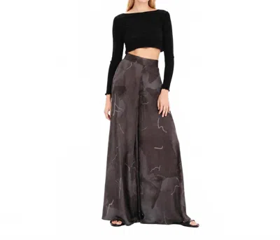 Kourbela Abstract Silkiness High Waisted Wide Leg Trousers In Charcoal Gray In Multi