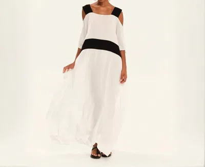 Kourbela Dimensional Play Maxi Tunic Dress In Off-white Black In Multi