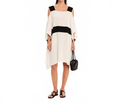 Kourbela Dimensional Play Mini Tunic Dress In Off-white Black In Multi