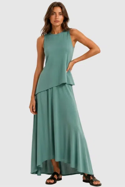 Kourbela Luxurious Drapery Asymmetrical Maxi Skirt In Chronos Green In Multi