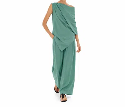 Kourbela Luxurious Drapery High Waisted Trousers In Chronos Green In Multi