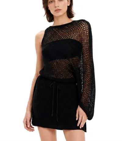 Kourbela Mind And Matter Asymmetrical Knitted Mini Dress In Black