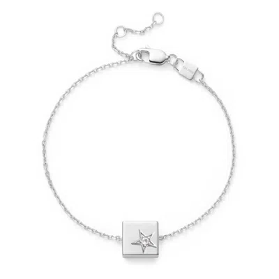 Kouree Women's 'little Star In The Sky'  Fixed Charm Bracelet - Sterling Silver With White Topaz