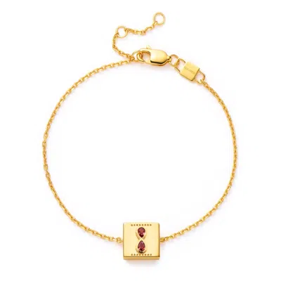 Kouree Women's 'this Too Shall Pass' Fixed Charm Bracelet - Gold Vermeil With Rhodolite Garnet