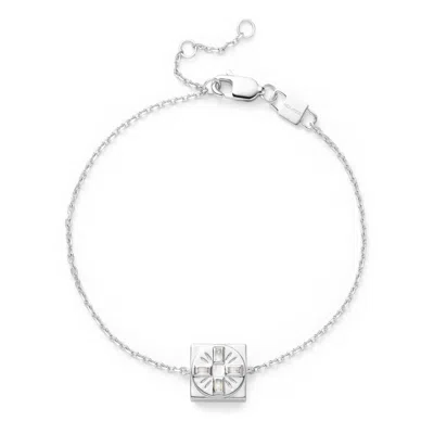 Kouree Women's 'trust In The Timing' Fixed Charm Bracelet - Sterling Silver With White Topaz