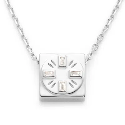 Kouree Women's 'trust In The Timing' Necklace Pendant Charm - Sterling Silver With White Topaz