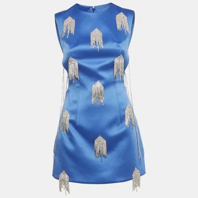 Pre-owned Kourh Electric Blue Crystal Embellished Satin Mini Dress S