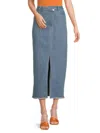 KOURT KOURT WOMEN'S PAT FRONT SLIT DENIM MIDI SKIRT