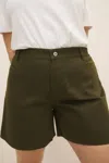 Kowtow Eddy Mid-rise Short In Khaki Denim