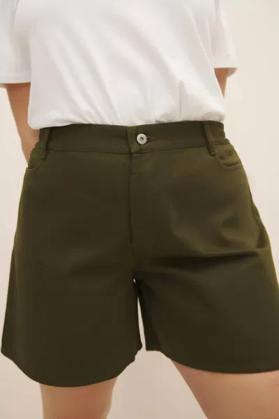 Kowtow Eddy Mid-rise Short In Khaki Denim